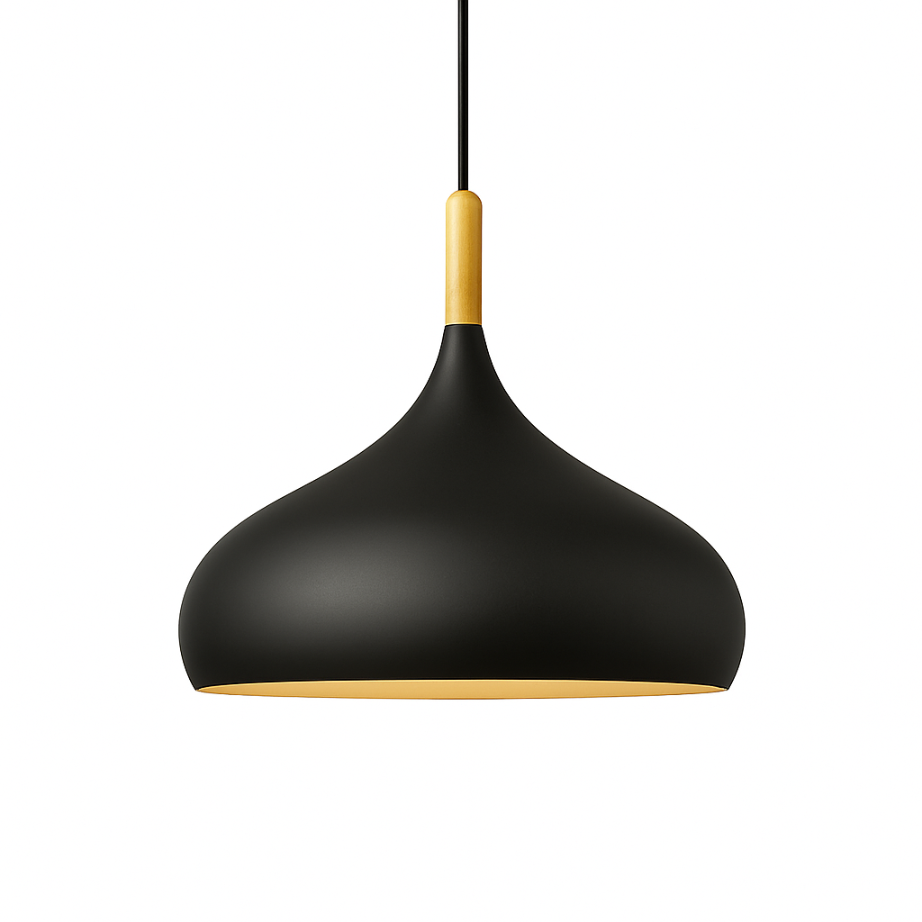 Sospensione LED in metallo colorato e bastone in legno Nordic