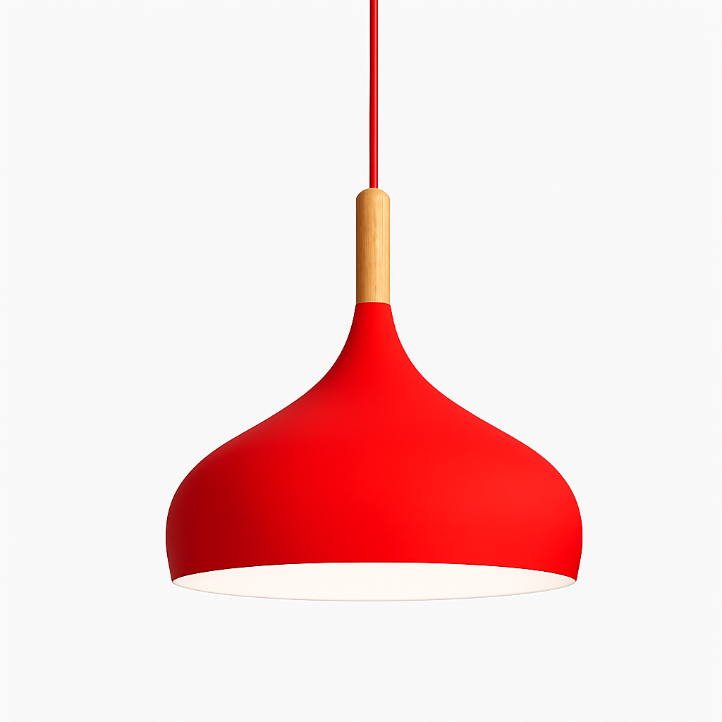 Sospensione LED in metallo colorato e bastone in legno Nordic