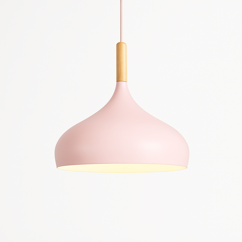 Sospensione LED in metallo colorato e bastone in legno Nordic