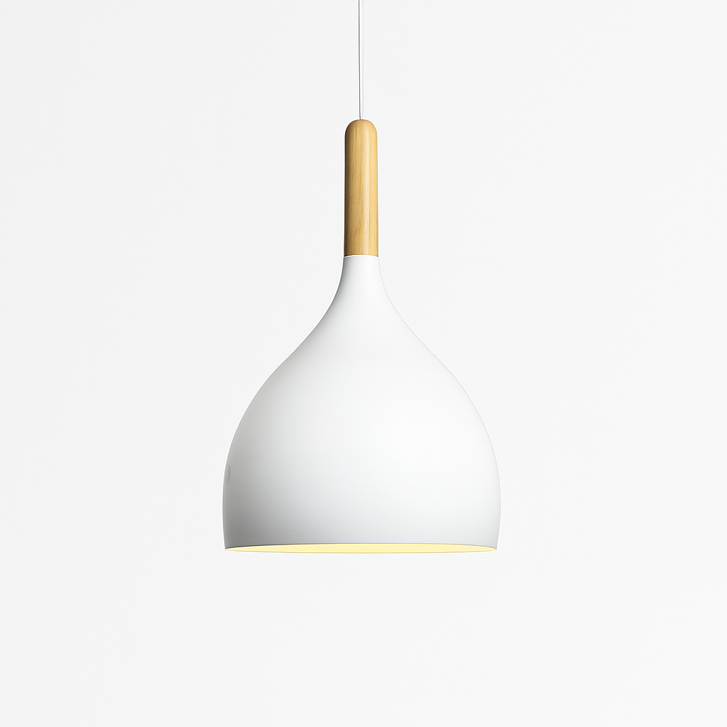 Sospensione LED in metallo colorato e bastone in legno Nordic