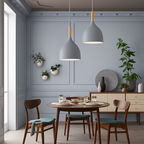 Sospensione LED in metallo colorato e bastone in legno Nordic
