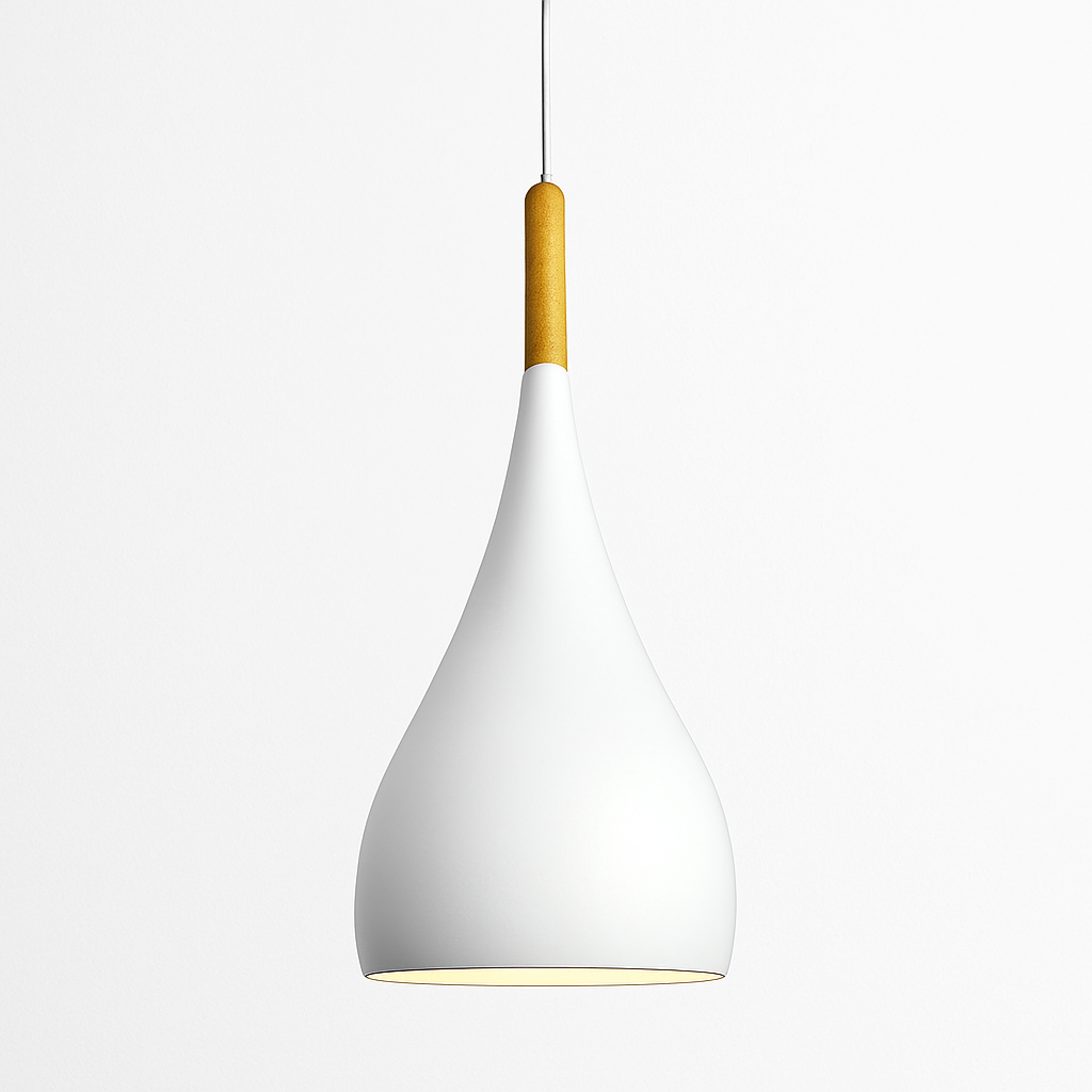 Sospensione LED in metallo colorato e bastone in legno Nordic
