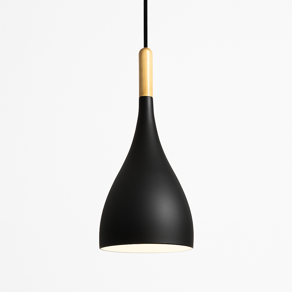 Sospensione LED in metallo colorato e bastone in legno Nordic