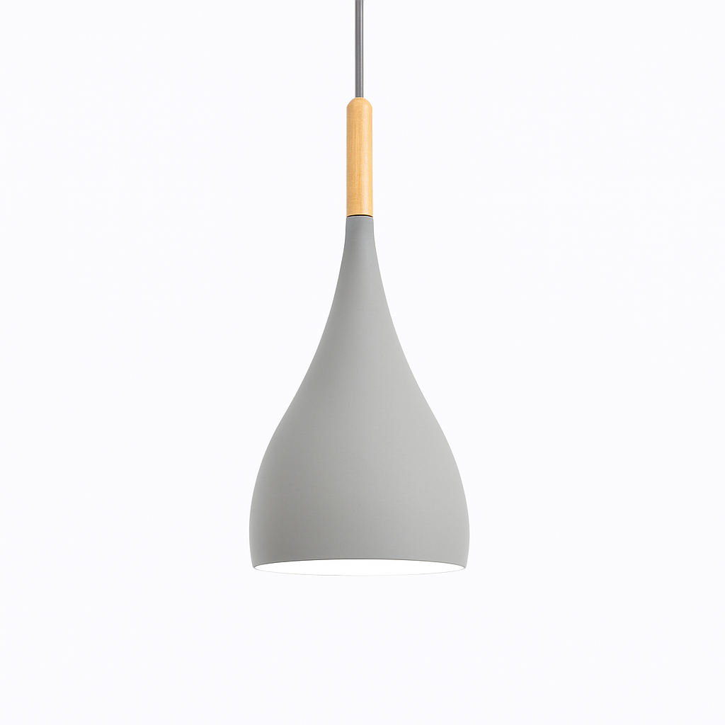 Sospensione LED in metallo colorato e bastone in legno Nordic