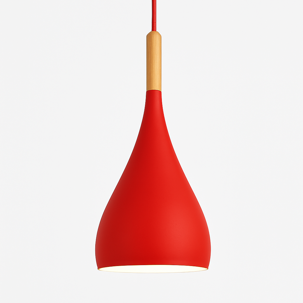 Sospensione LED in metallo colorato e bastone in legno Nordic