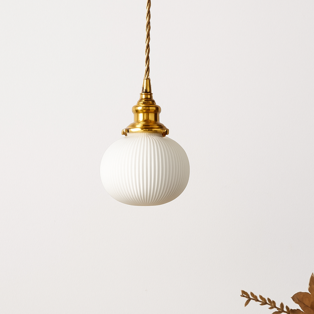 Sospensione rétro con paralume in ceramica bianca Letten