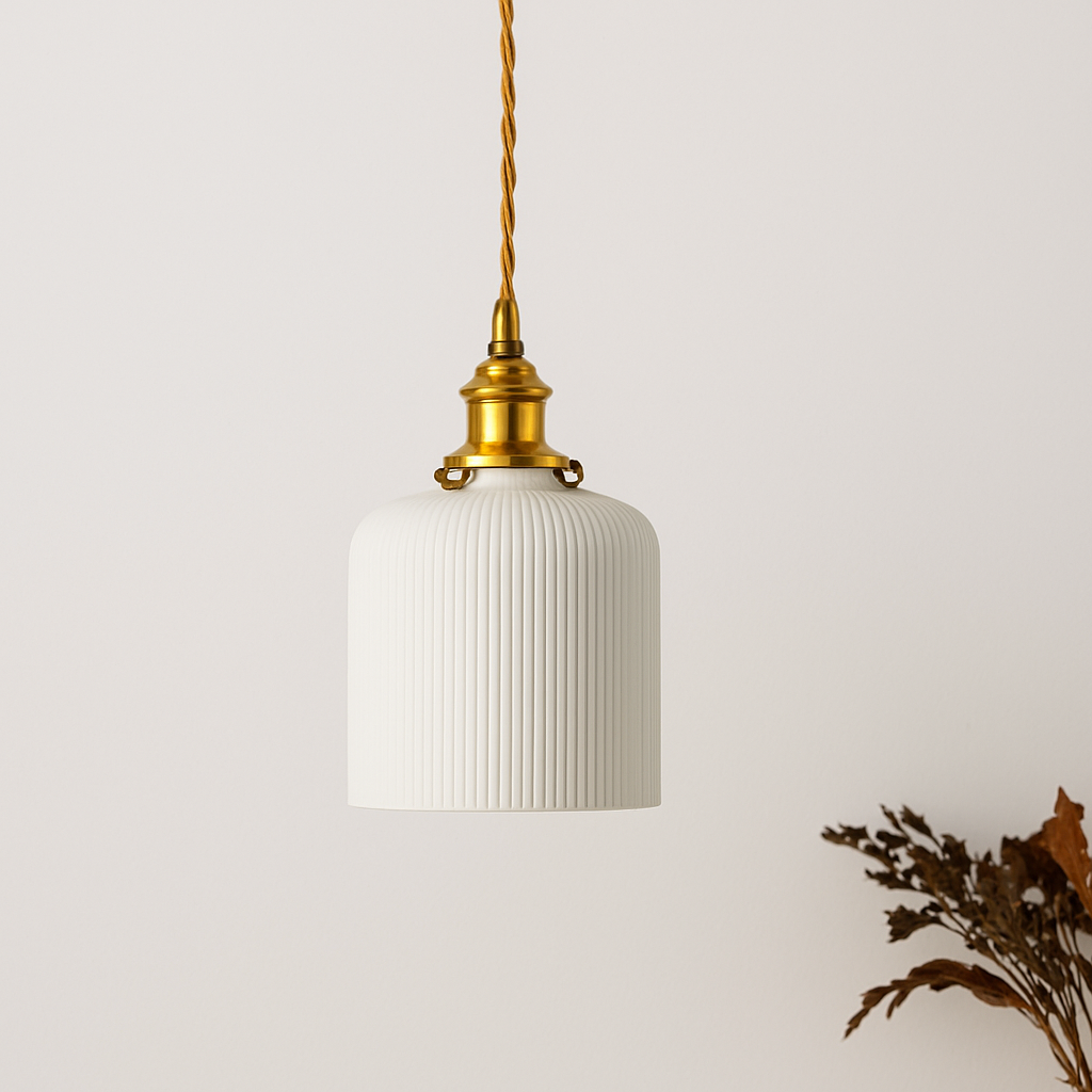 Sospensione rétro con paralume in ceramica bianca Letten