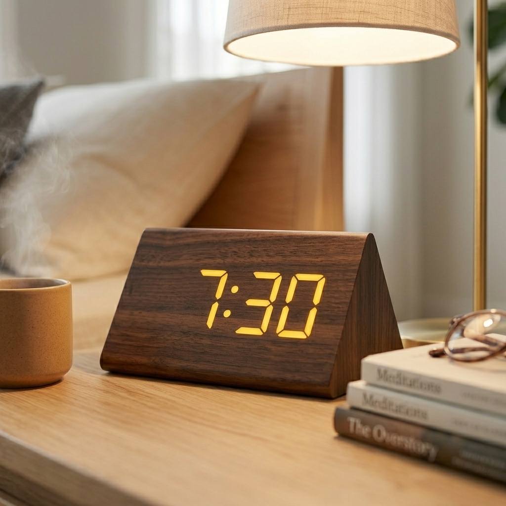 Orologio LED in Legno con Controllo Vocale Sveglia Digitale Moderna Design Minimalista