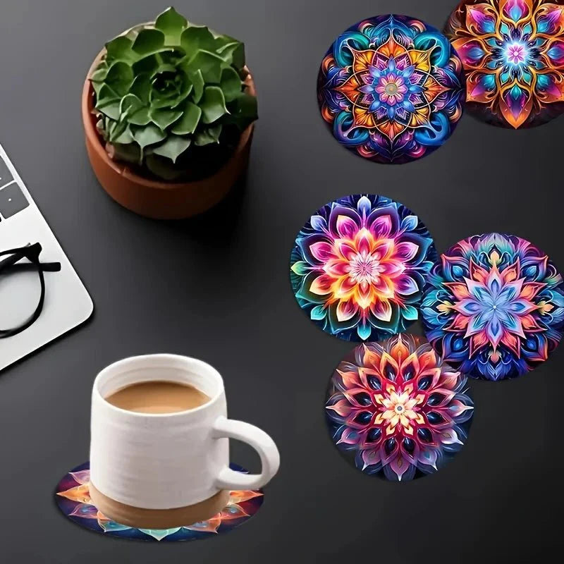 TABLEVA – Elegante Sottobicchiere Rotondo in Legno con Design Mandala