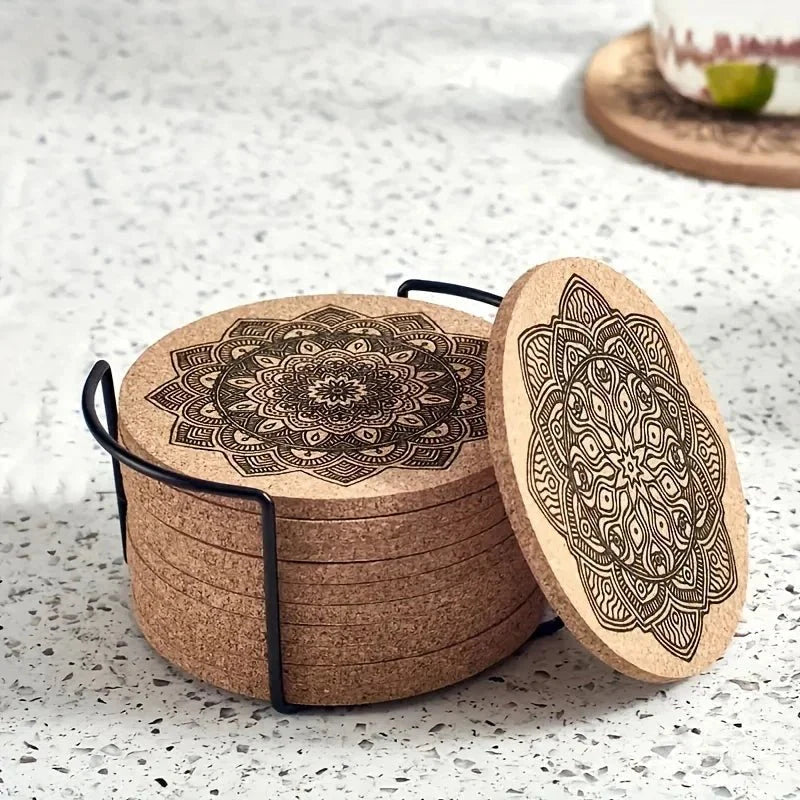 TABLEVA – Elegante Sottobicchiere Rotondo in Legno con Design Mandala