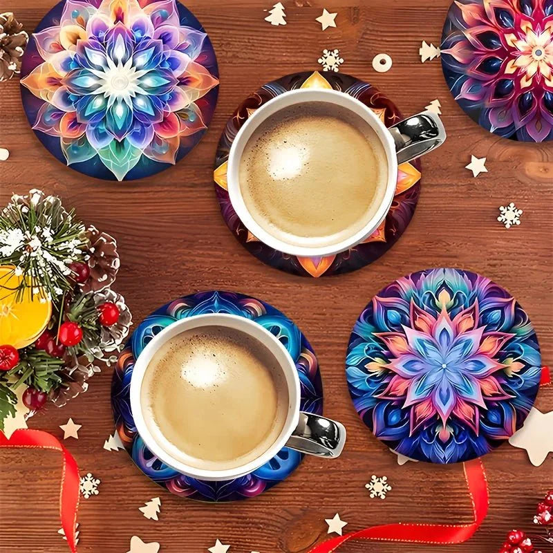 TABLEVA – Elegante Sottobicchiere Rotondo in Legno con Design Mandala