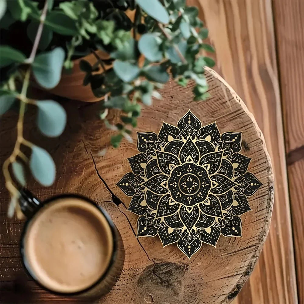 TABLEVA – Elegante Sottobicchiere Rotondo in Legno con Design Mandala
