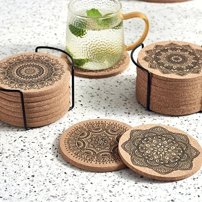 TABLEVA – Elegante Sottobicchiere Rotondo in Legno con Design Mandala