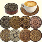 TABLEVA – Elegante Sottobicchiere Rotondo in Legno con Design Mandala