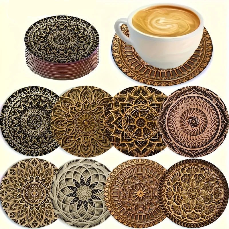 TABLEVA – Elegante Sottobicchiere Rotondo in Legno con Design Mandala