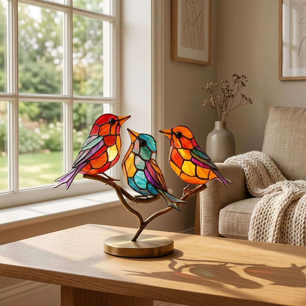Decorazione da Finestra con Uccelli Colorati Stile Artistico per la Casa