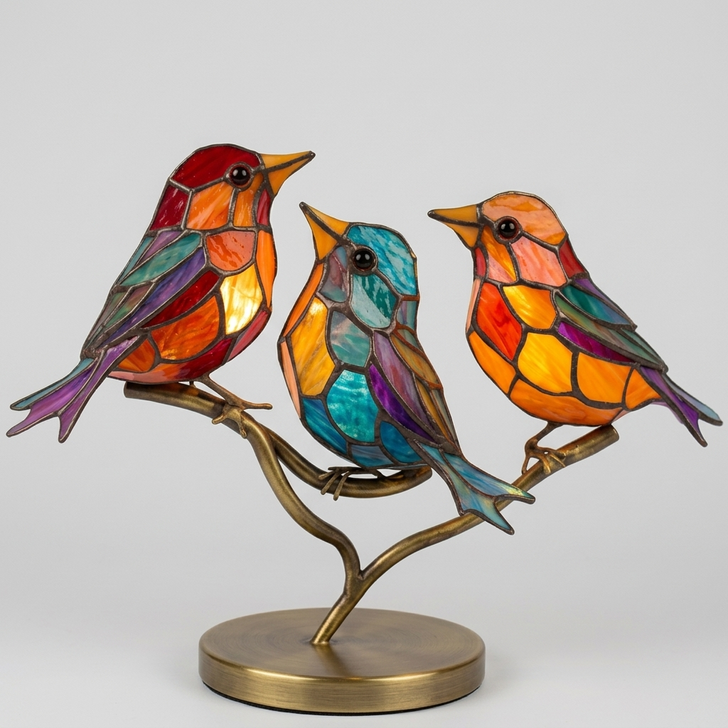 Decorazione da Finestra con Uccelli Colorati Stile Artistico per la Casa