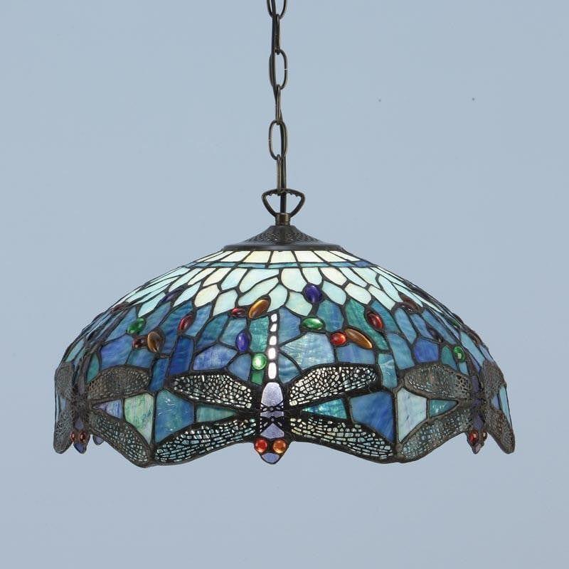 Luce da soffitto Tiffany Media Blue Dragonfly - Attacco per 3 lampadine