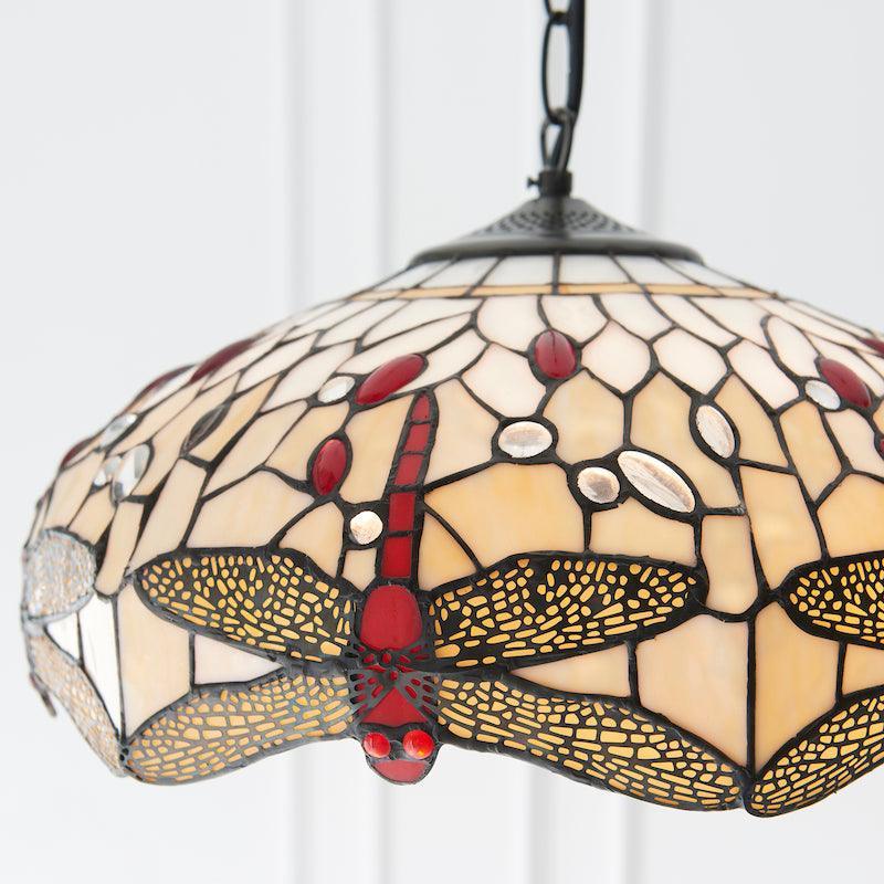 Lampada da soffitto Tiffany media a luce singola Dragonfly beige