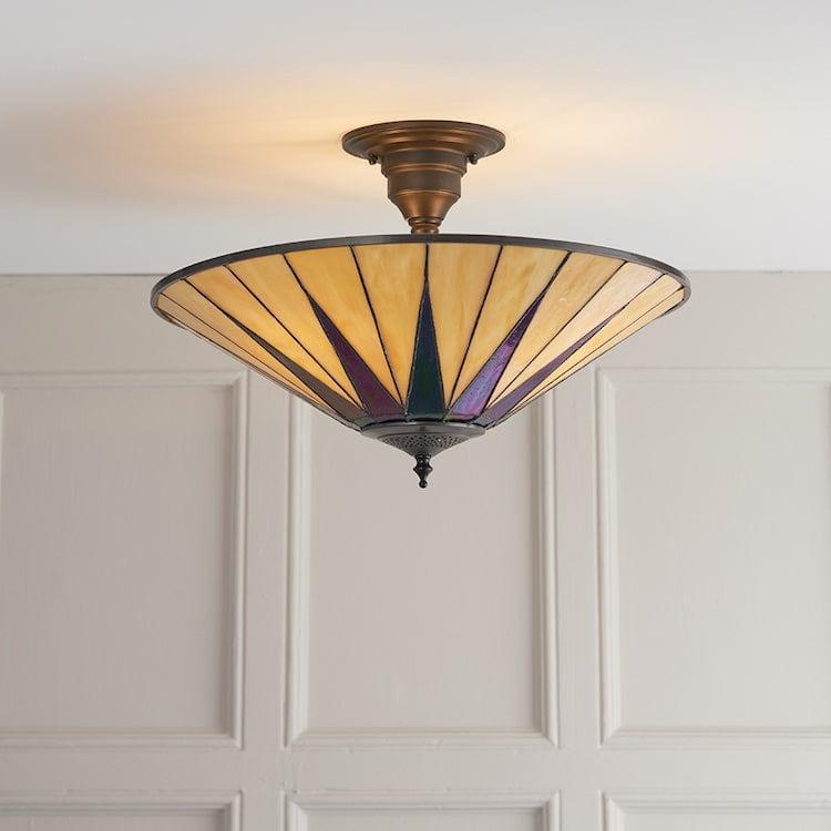 Interiors 1900 Dark Star Semi Flush Tiffany Lampada da Soffitto
