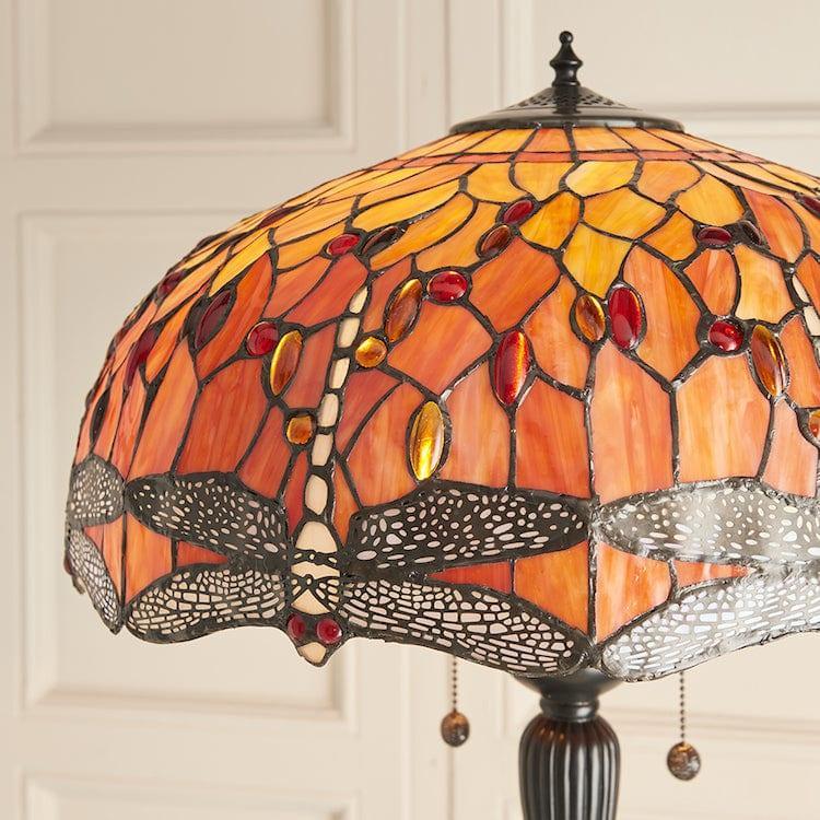 Lampada da terra Tiffany Flame Dragonfly di Interiors 1900