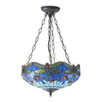 Luce da soffitto Tiffany Invertita Media Libellula Blu