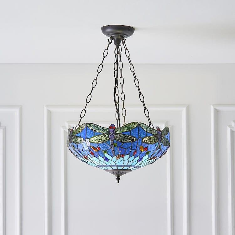 Luce da soffitto Tiffany Invertita Media Libellula Blu