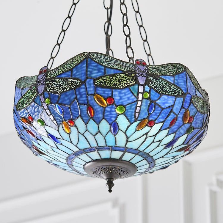Luce da soffitto Tiffany Invertita Media Libellula Blu