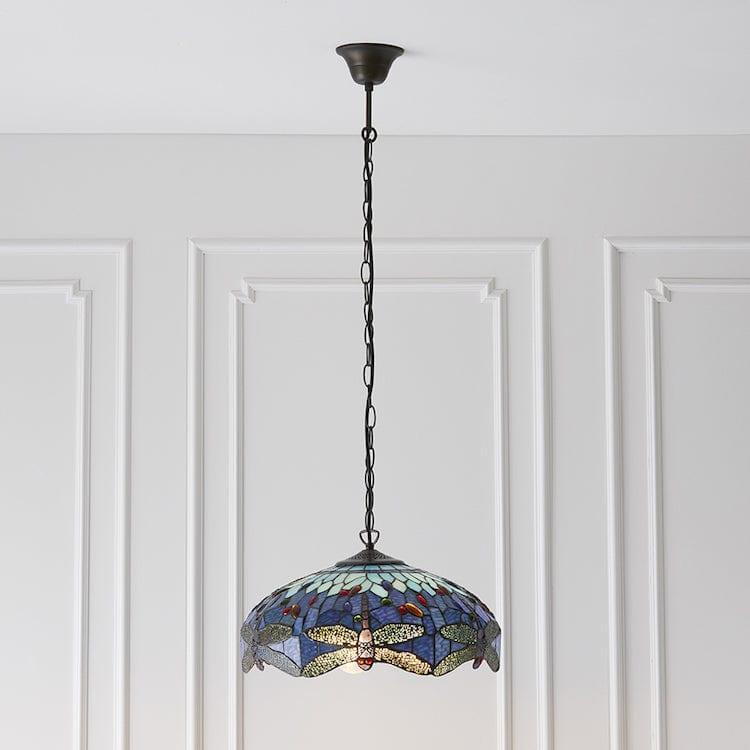 Luce da soffitto Tiffany Media Blue Dragonfly - Attacco per 3 lampadine