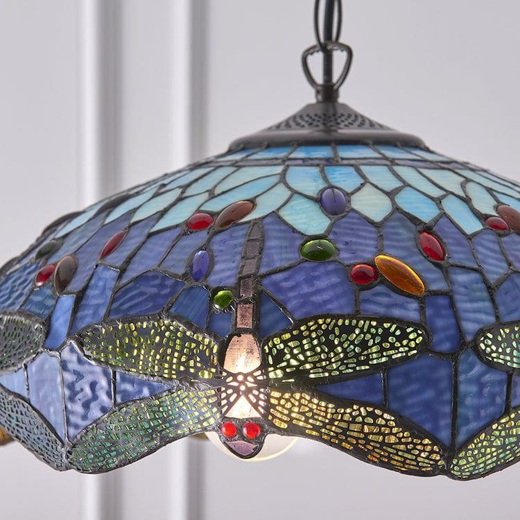 Luce da soffitto Tiffany Media Blue Dragonfly - Attacco per 3 lampadine