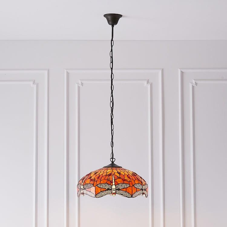 Lampada da soffitto Tiffany Media Libellula Fiammeggiante - Attacco per 3 lampadine