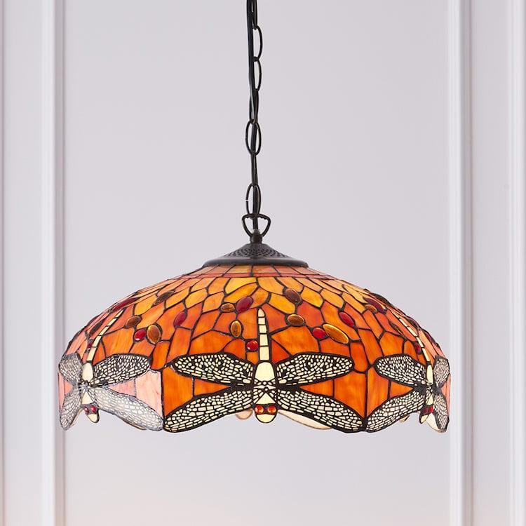 Lampada da soffitto Tiffany Media Libellula Fiammeggiante - Attacco per 3 lampadine