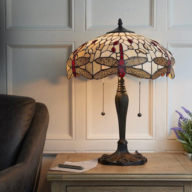 Lampada da Tavolo Tiffany Dragonfly Beige Interiors 1900 - Corda di Trazione