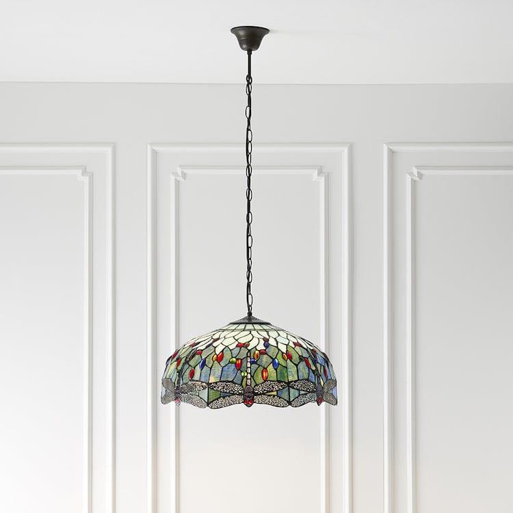 Luce da Soffitto Tiffany Grande Libellula Blu - Attacco per 3 Lampadine
