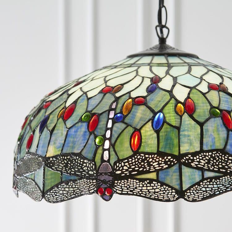 Luce da Soffitto Tiffany Grande Libellula Blu - Attacco per 3 Lampadine