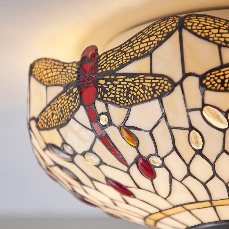 Lampada da soffitto Tiffany Beige Libellula Media