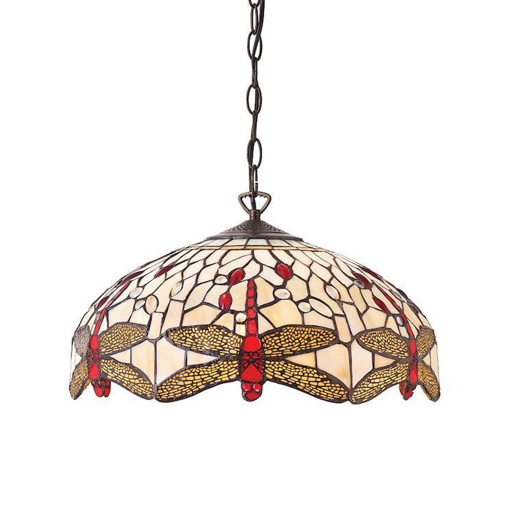 Lampada da soffitto Tiffany media a luce singola Dragonfly beige