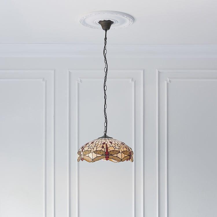 Lampada da soffitto Tiffany media a luce singola Dragonfly beige
