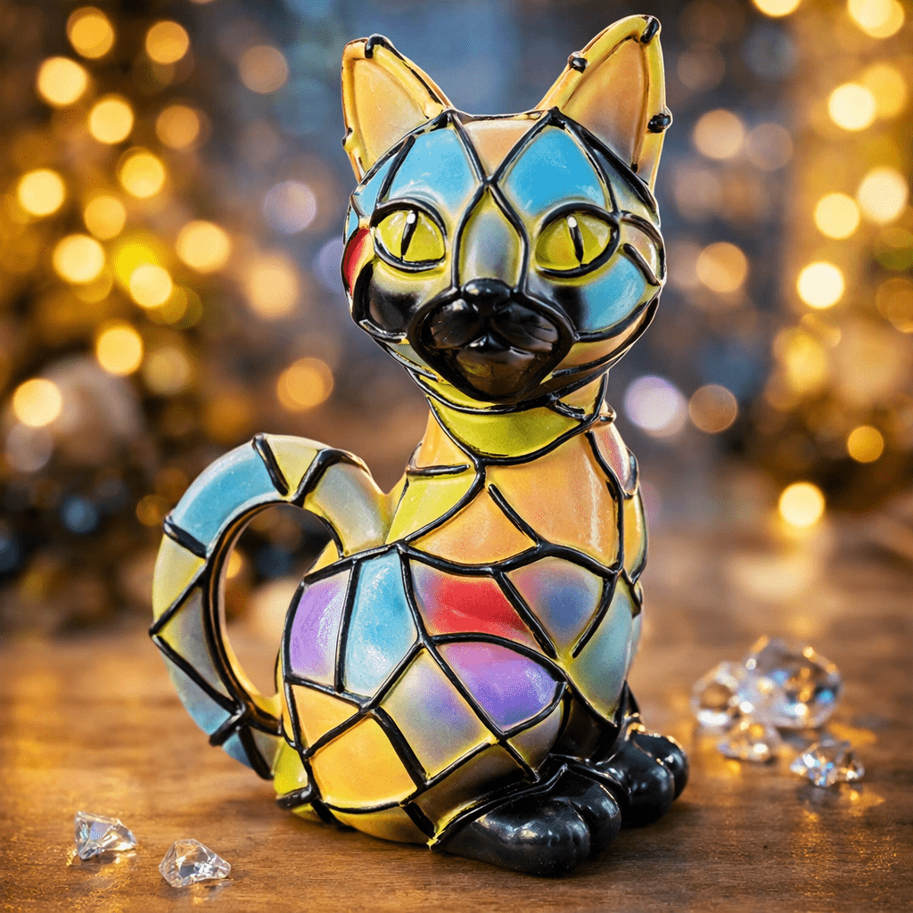 TIFFYCAT – Lampada da Tavolo Artistica in Stile Tiffany con Luce Calda Ambra