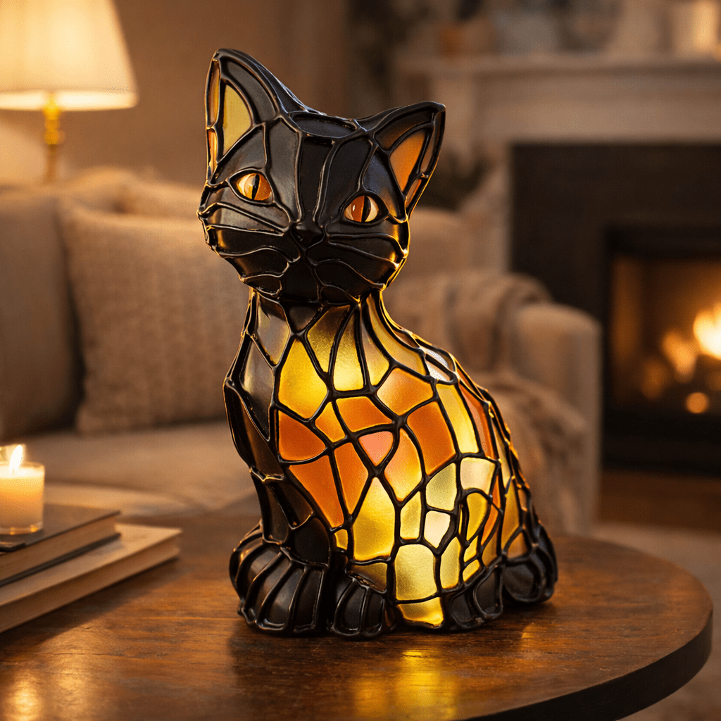 TIFFYCAT – Lampada da Tavolo Artistica in Stile Tiffany con Luce Calda Ambra