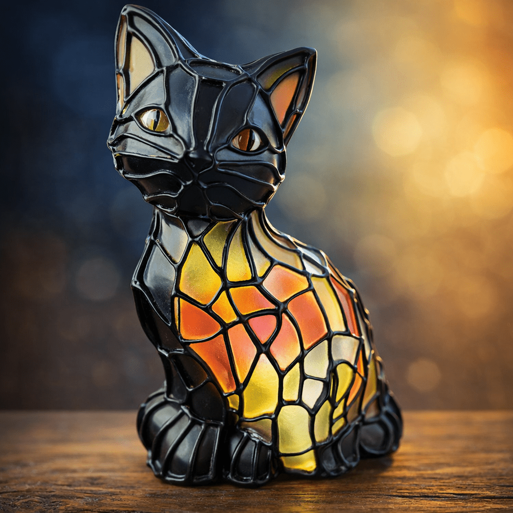 TIFFYCAT – Lampada da Tavolo Artistica in Stile Tiffany con Luce Calda Ambra