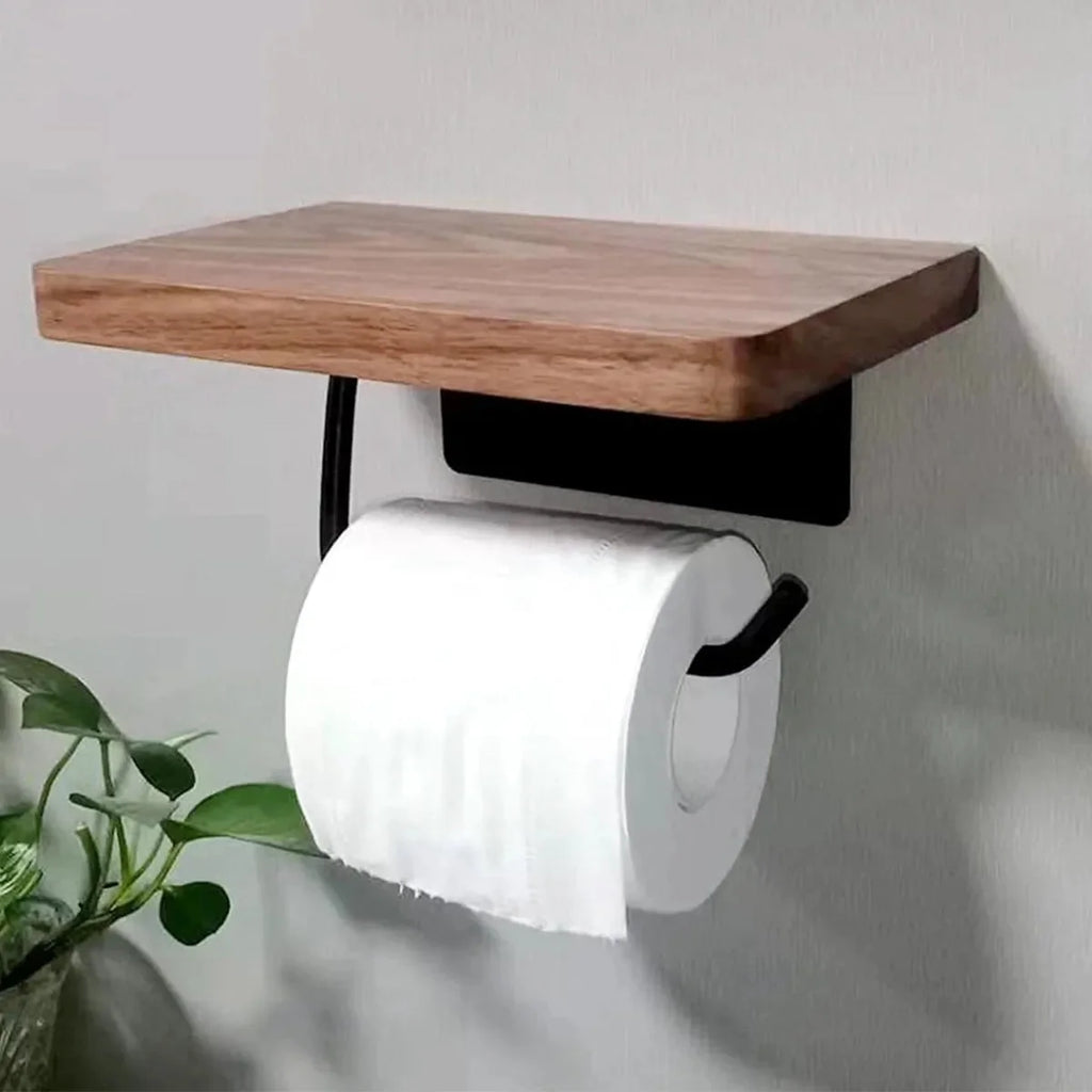 Porta Carta Igienica con Mensola in Noce Naturale