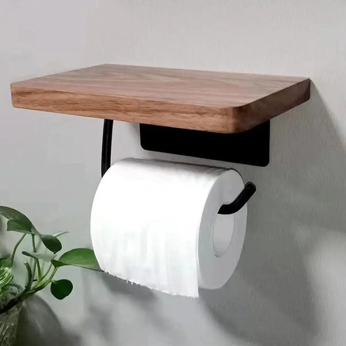 Porta Carta Igienica con Mensola in Noce Naturale