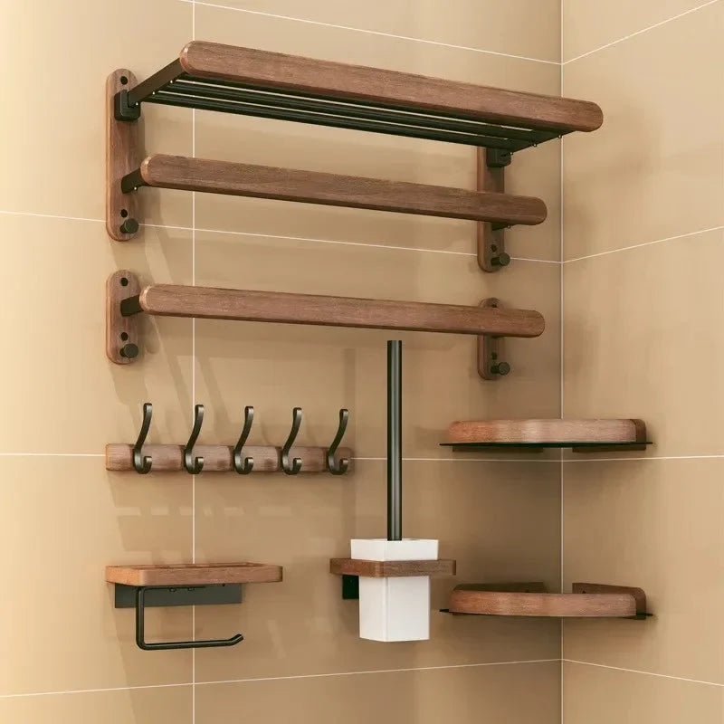 Portasciugamani in Noce, Porta Asciugamani senza Fori, Accessorio per Bagno