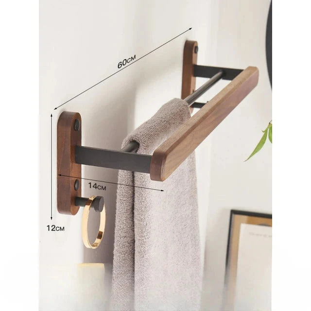 Portasciugamani in Noce, Porta Asciugamani senza Fori, Accessorio per Bagno