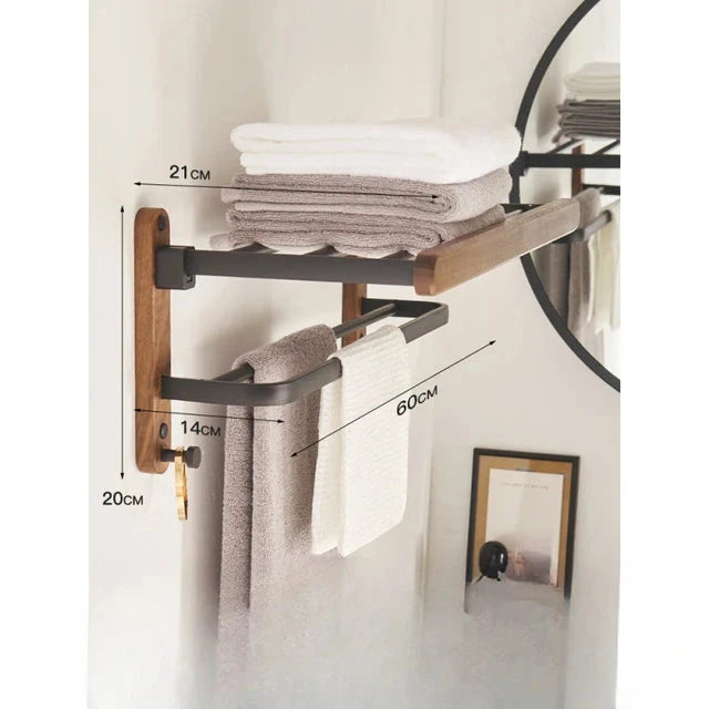 Portasciugamani in Noce, Porta Asciugamani senza Fori, Accessorio per Bagno