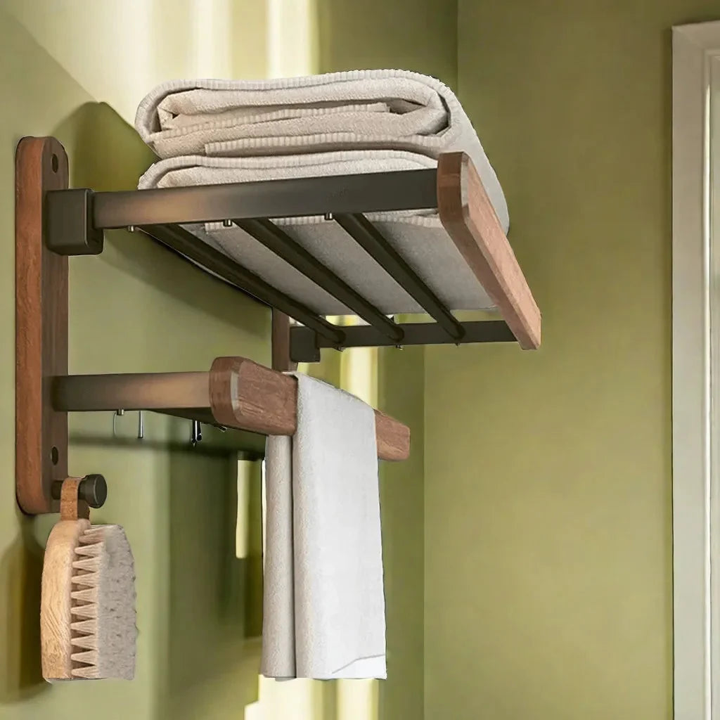Portasciugamani in Noce, Porta Asciugamani senza Fori, Accessorio per Bagno