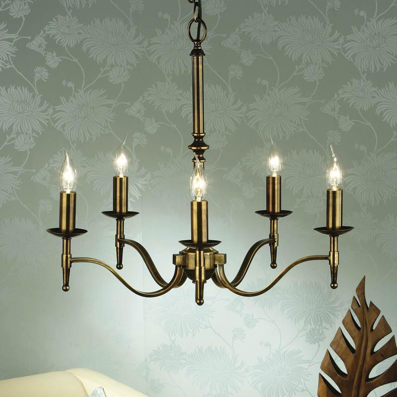 Lampadario Stanford 5 Luci Finitura Ottone Antico