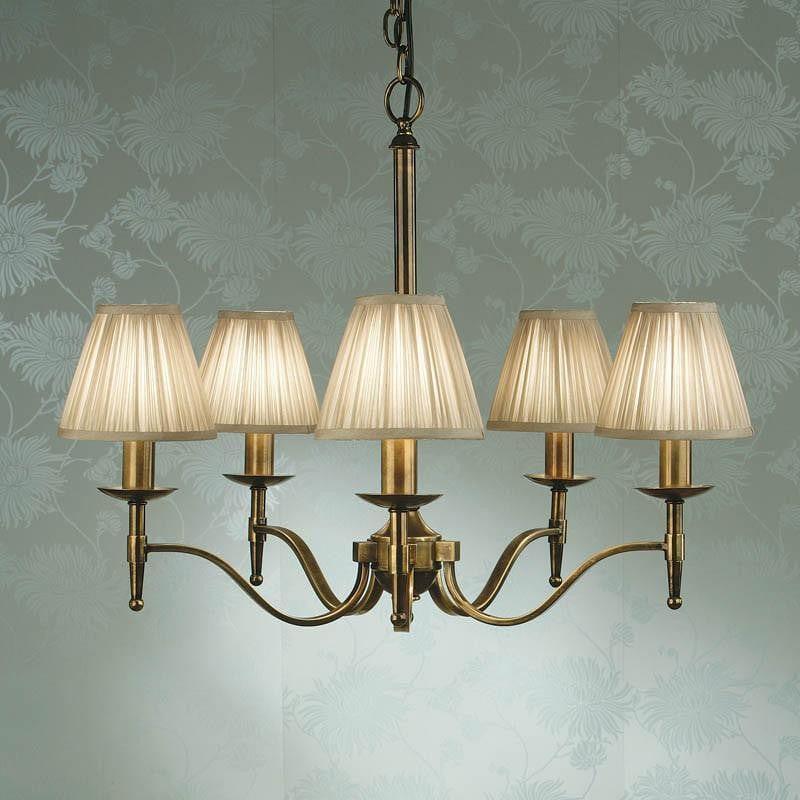 Lampadario Stanford 5 Luci in Ottone Antico - Paralumi Beige