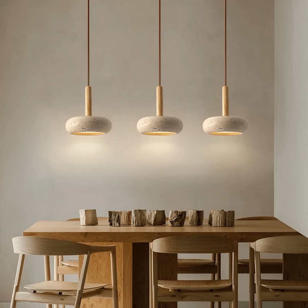 TranquilHalo – Lampada da soffitto retro LED in pietra e legno
